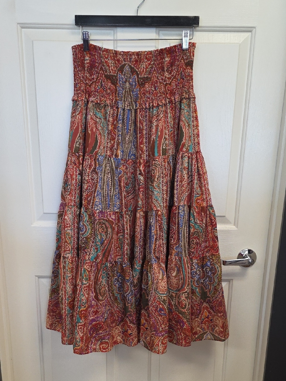 Lauren Ralph Lauren 100% Cotton Paisley Tiered Maxi Skirt